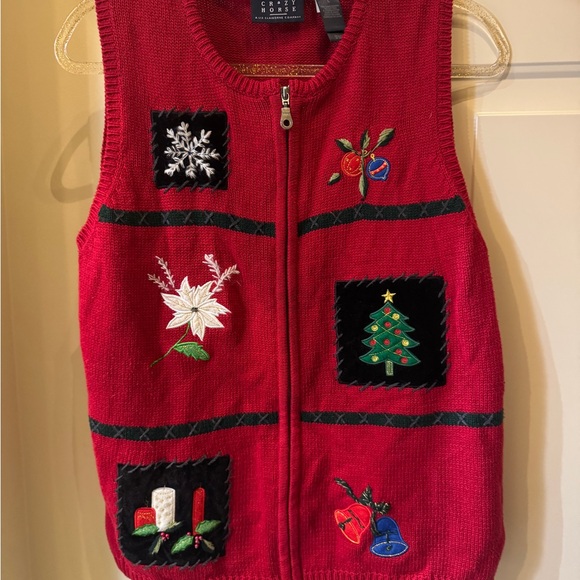 Liz Claiborne Sweaters - Christmas Holiday Zip Up Vest Size Large crazy horse
